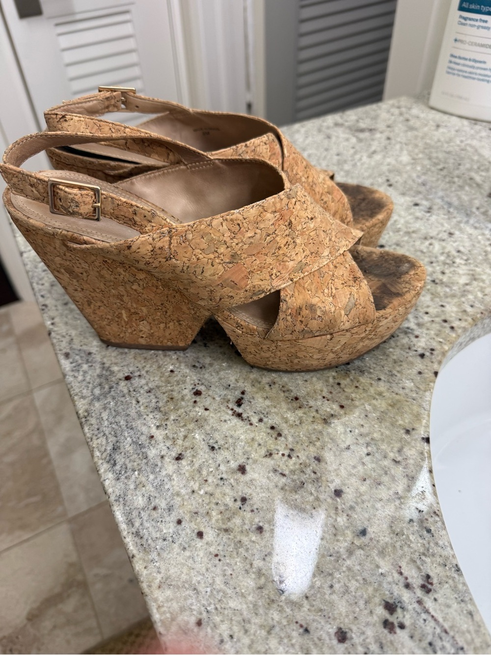 Diane Von Furstenberg Cork Wedge Sandals in Natural Tan